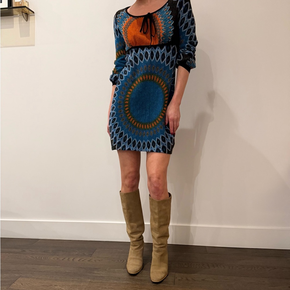 Vintage Blue and Orange Patterned Dress